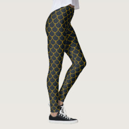 Leggings Patrón de Escala Escalonada Negro y Dorado