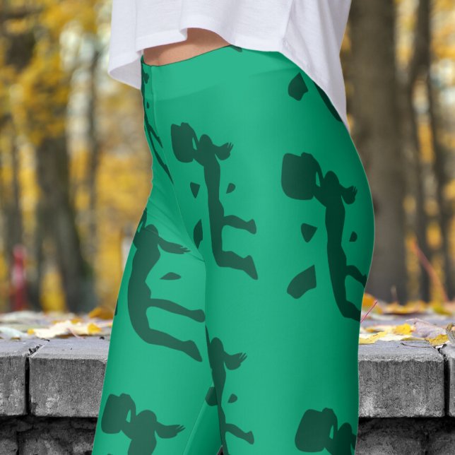 Leggings Patrón de escalada rock de las mujeres azul verde  (Womens Rock Climbing on Green Blue Leggings)