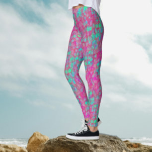 Leggings Patrón de escalas de peces rosa turquesa de cola d