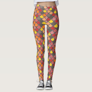 Leggings Patrón de escalas de tazas de Naranja amarillo ros