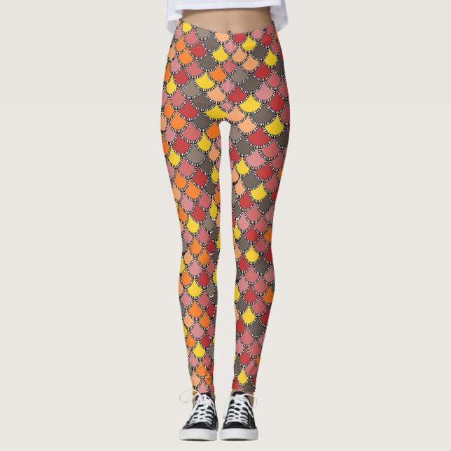 Leggings Patrón de escalas de tazas de Naranja amarillo ros (Anverso)