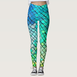 Leggings Patrón de escalas geométricas de sirena azul diver