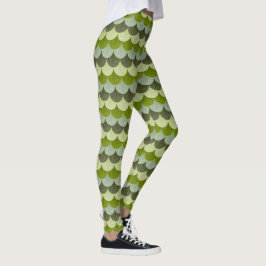 Leggings Patrón de escama de dragón con volantes verdes