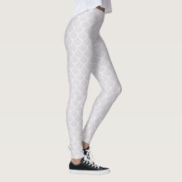 Leggings Patrón de Escama de Sirena Escalonada Blanca