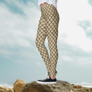 Leggings Patrón de escamas de pez sirena beige de arena mod