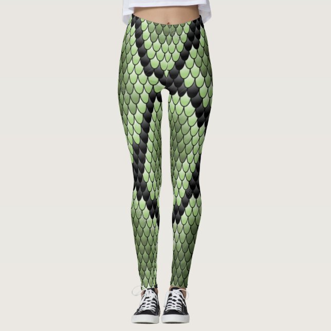 Leggings Patrón de escamas de serpiente verde gráfico de te (Anverso)