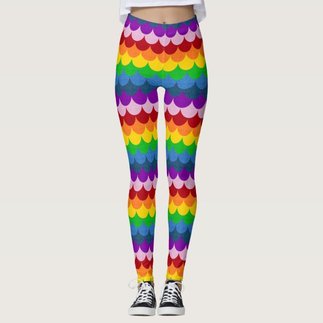 Leggings Patrón de escamas de sirena con brillo de arcoíris (Anverso)