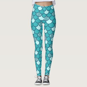 Leggings Patrón de escamas de sirena turquesa con brillo