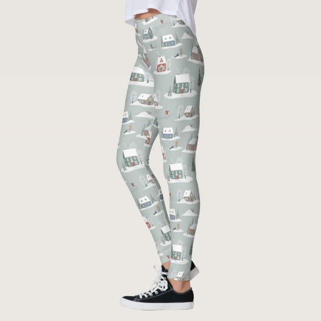 Leggings Patrón de escena de nieve de aldea de invierno (Izquierda)