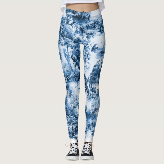 Leggings Patrón de escena romántica de azulejos azules de P (Anverso)