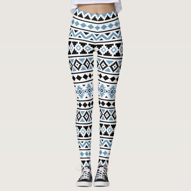 Leggings Patrón de esencia azteca II Blanco azul (Anverso)