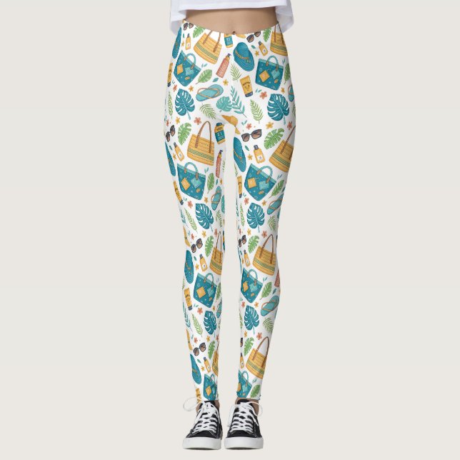Leggings Patrón de esenciales de playa de verano (1) (Anverso)