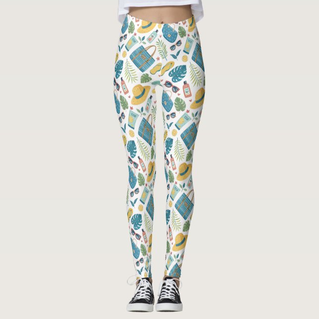 Leggings Patrón de esenciales de playa de verano (2) (Anverso)
