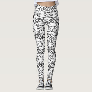 Leggings Patrón de esgrima de ángulos de palo blanco y ne