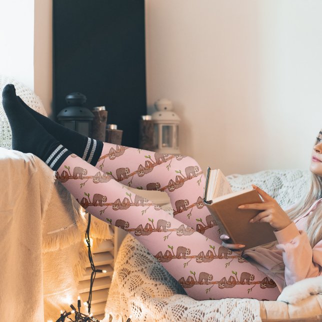 Leggings Patrón de eslora del bebé flojo y somnoliento (Sloth Pattern Leggings (choose your own background colour))