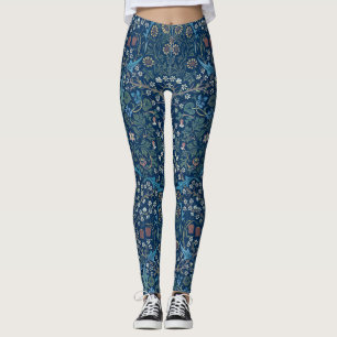 Leggings Patrón de espinas negras de fondo azul Morris