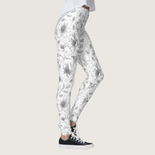 Leggings Patrón de esquema floral esbozado gris/qué ID939