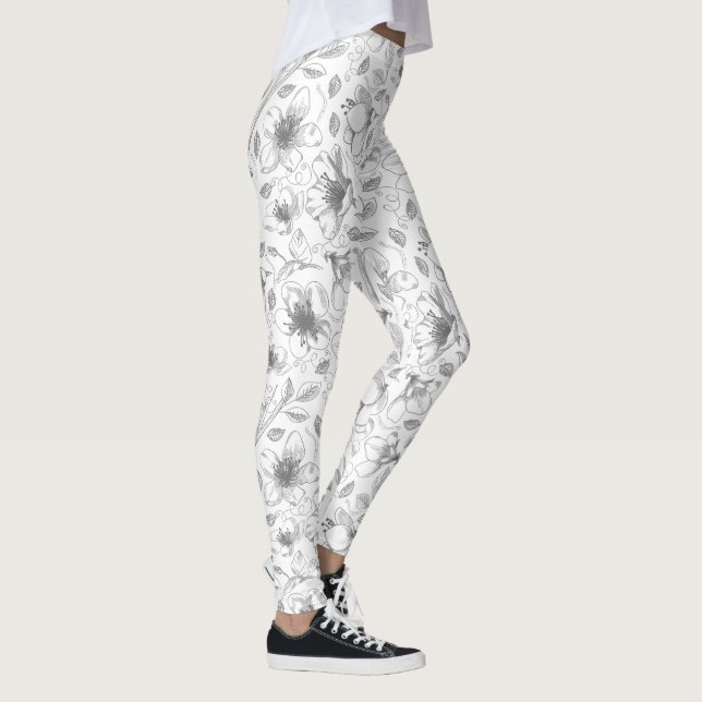 Leggings Patrón de esquema floral esbozado gris/qué ID939 (Derecha)