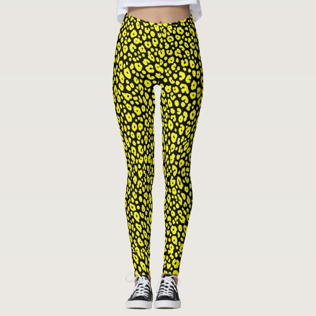 Leggings Patrón de estampado de leopardo amarillo negro sal (Anverso)