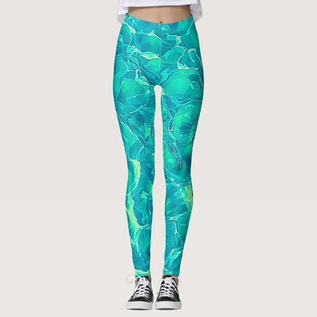 Leggings Patrón de estilo de Aqua Verde Azul (Anverso)