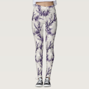 Leggings Patrón de estilo de color de la flor de lavanda rú