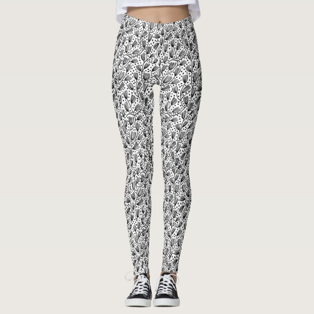 Leggings Patrón de estilo de manteles de barras - Negro sob (Anverso)
