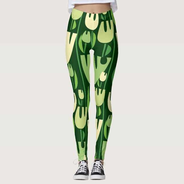 Leggings Patrón de estilo escandinavo Tulips (Anverso)