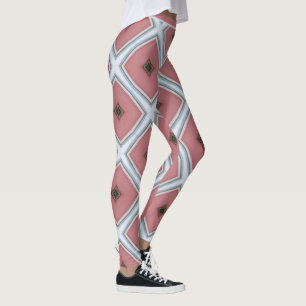 Leggings Patrón de estilo geométrico moderno rosa blanco
