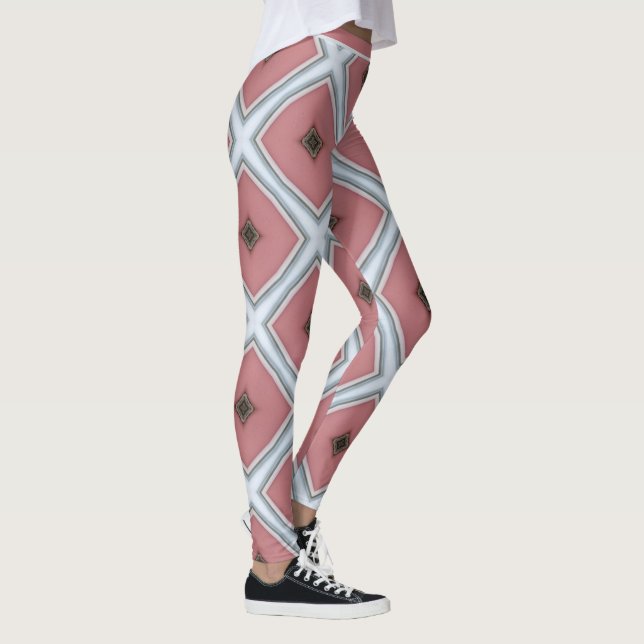 Leggings Patrón de estilo geométrico moderno rosa blanco (Derecha)
