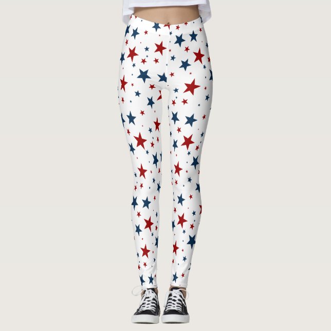 Leggings Patrón de estrella azul rojo patriótico (Anverso)