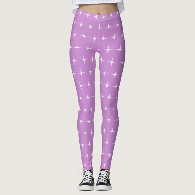 Leggings Patrón de estrella blanca sobre violeta (Anverso)