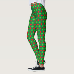 Leggings Patrón de estrella de diamante verde y rojo
