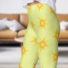 Leggings Patrón de estrella de oro amarillo animado Lime