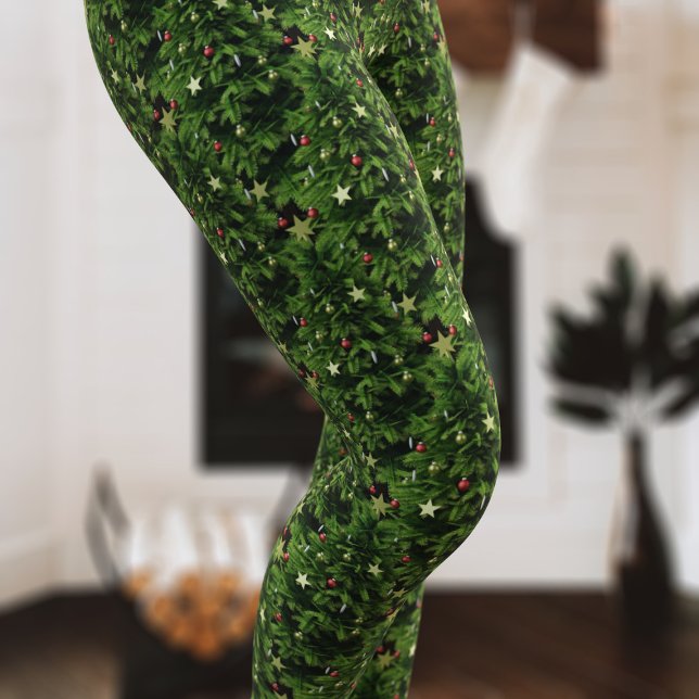 Leggings Patrón de estrella de oro del árbol de navidad ver (Oh Christmas tree leggings - how I love thee! A fun and festive pair just for you)