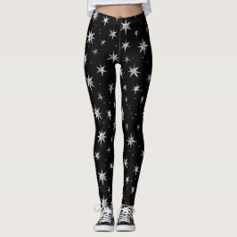 Leggings Patrón de estrella de plata celeste