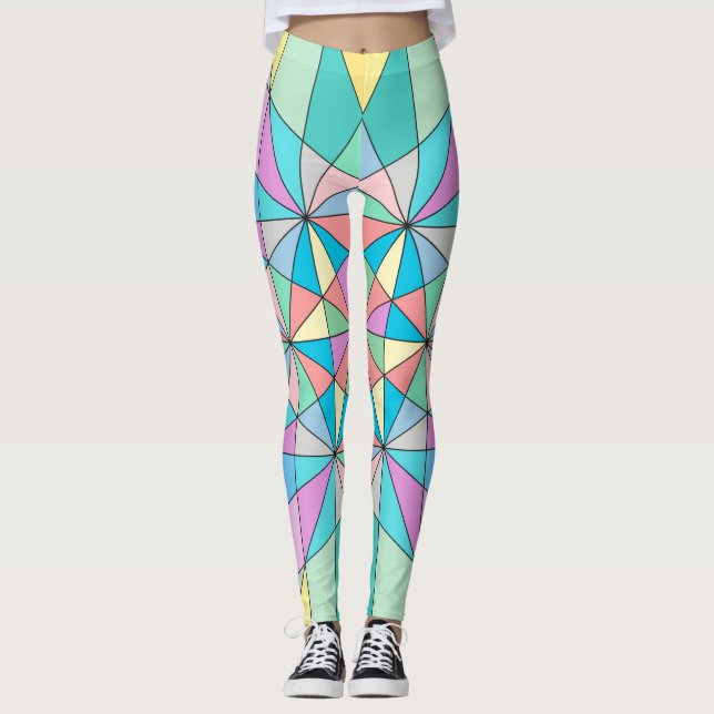Leggings Patrón de estrella de triángulo de mosaico pastel  (Anverso)