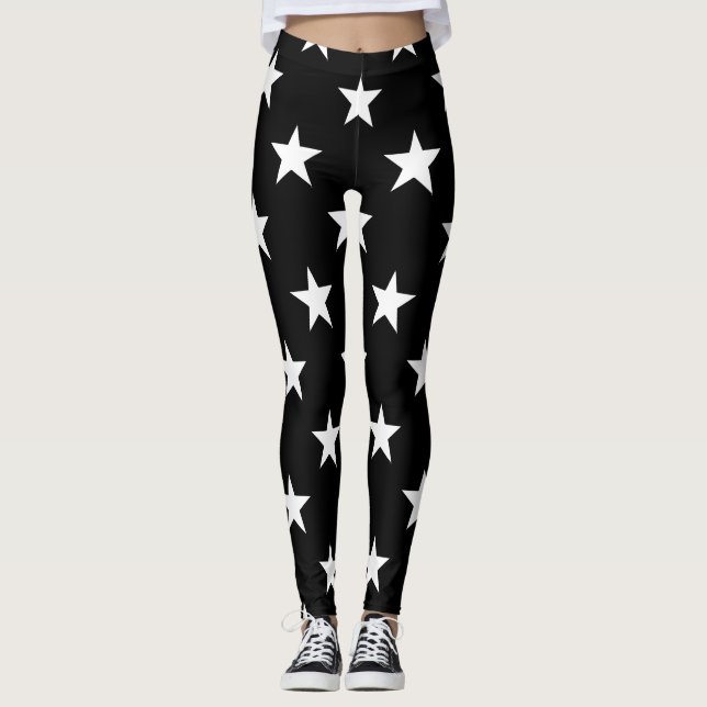 Leggings Patrón de Estrella en Blanco y Negro Simple Modern (Anverso)