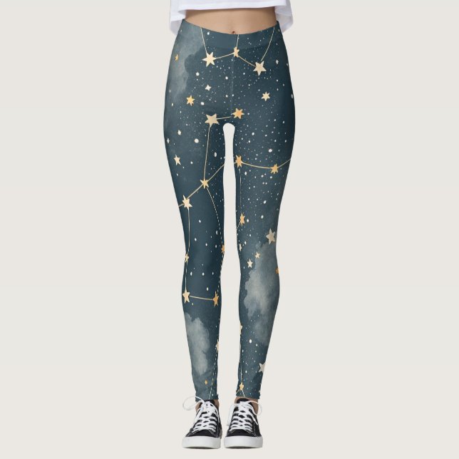 Leggings Patrón de estrellas de constelación celestial (4) (Anverso)
