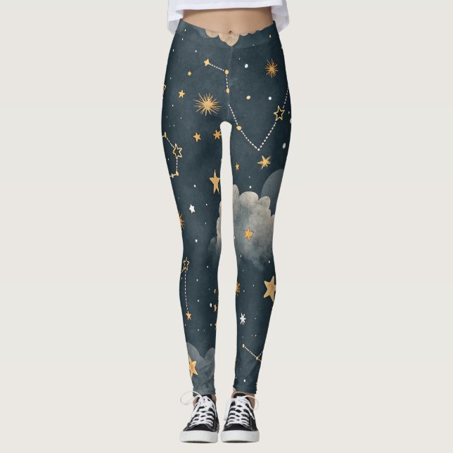 Leggings Patrón de estrellas de constelación celestial (5) (Anverso)