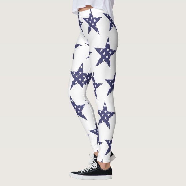Leggings Patrón de estrellas de EE.UU. Patriótico azul (Izquierda)