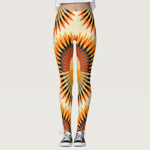 Leggings Patrón de estrellas de flores de marfil naranja