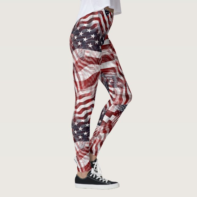 Leggings Patrón de estrellas de franjas azules rojas de ban (Derecha)