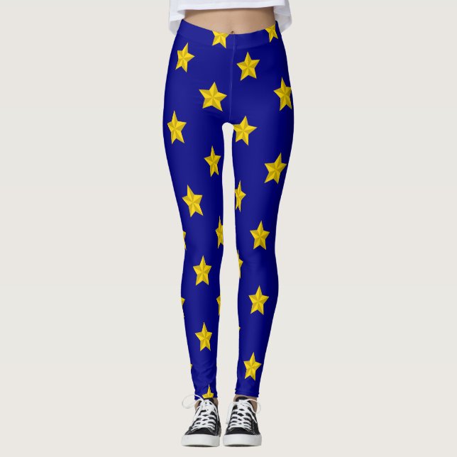 Leggings Patrón de estrellas de oro, azul marino, exclusivo (Anverso)