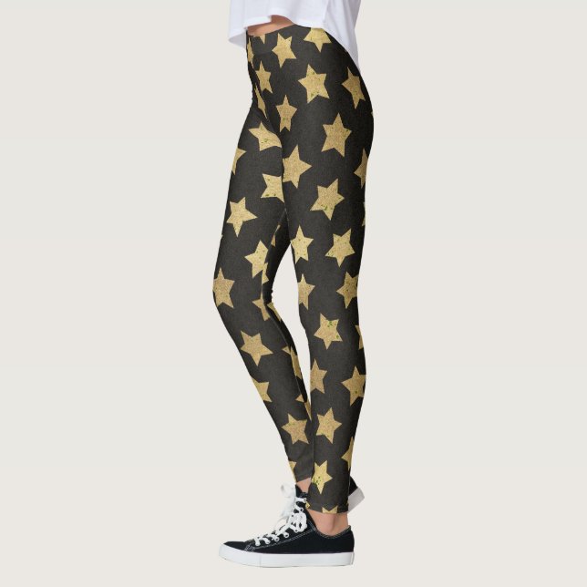 Leggings Patrón de estrellas de oro Piernas negras Mujeres (Izquierda)