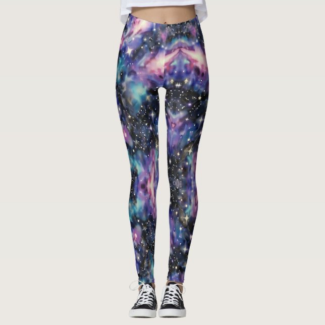 Leggings Patrón de estrellas dispersas por nebulosas de gal (Anverso)