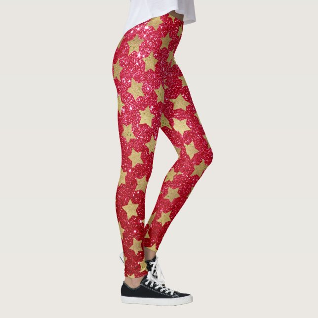 Leggings Patrón de estrellas doradas, Purpurina de Navidade (Derecha)