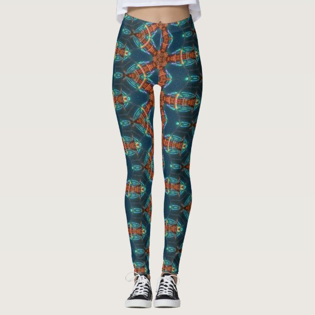 Leggings patrón de estrellas marrones en azul (Anverso)