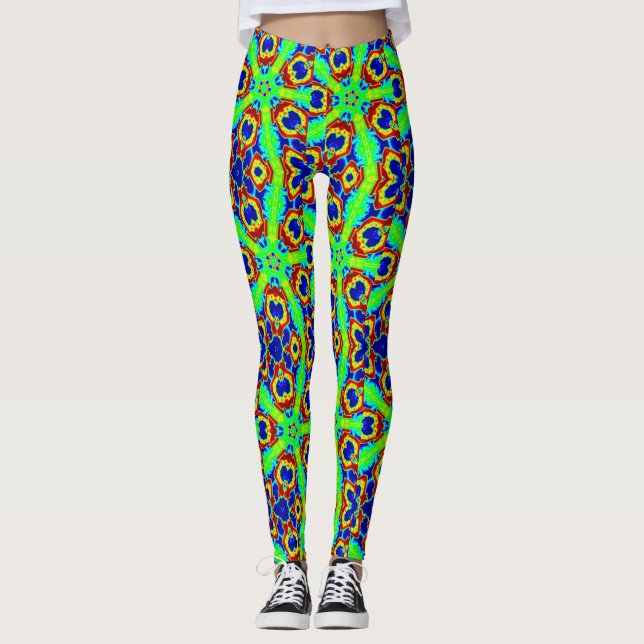 Leggings patrón de estrellas verdes de zany neon (Anverso)