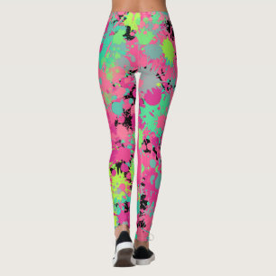 Leggings Patrón de explosión de salpicaduras rosadas y verd