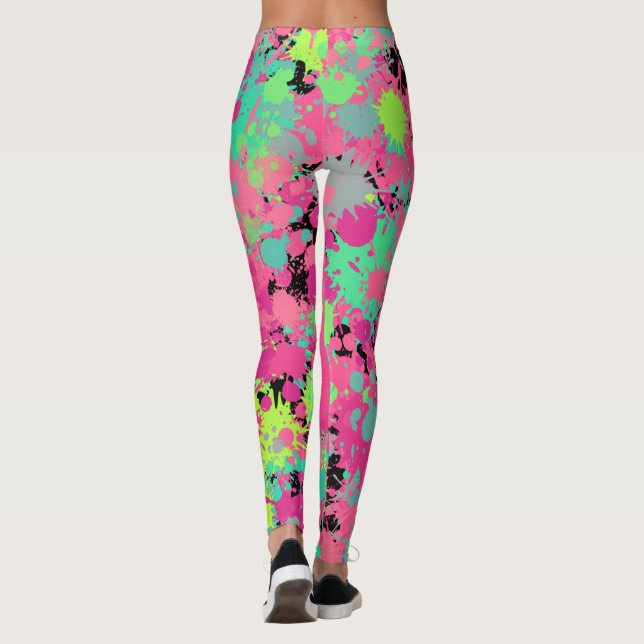 Leggings Patrón de explosión de salpicaduras rosadas y verd (Reverso)